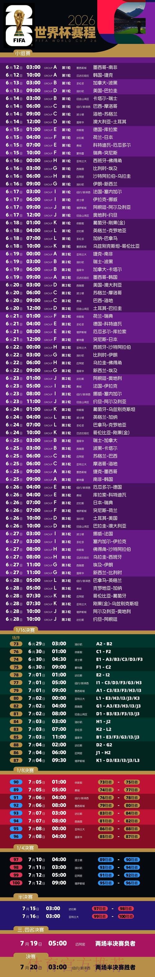 2026世界杯完整赛程高清版完整安排免费观看